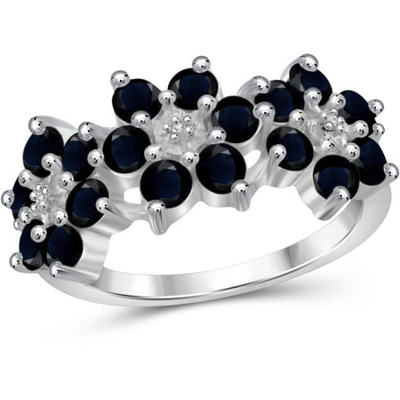 JewelersClub 2.52 Carat T.G.W. Sapphire Gemstone and White Diamond Accent Sterling Silver Flower Ring