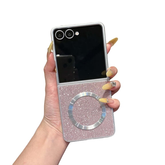 Allytechgroup Glitter Stylish Case for Samsung Galaxy Z Flip 6, Wavy Design Anti-Scratch Shockproof [Compatible with Magsafe] Slim Fit Shell Cover Case for Samsung Galaxy Z Flip 6, Pink