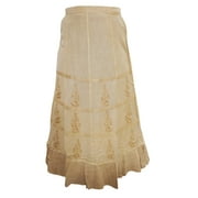 Mogul Women's Stonewashed Skirt Brown Embroidered Long Maxi Skirts