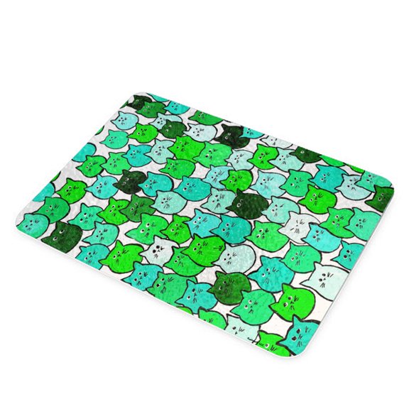 KuzmarK Glass Cheese Cutting Board 11"x7.75" - Very Green Tiny Chubby Kitties Art by Denise Every