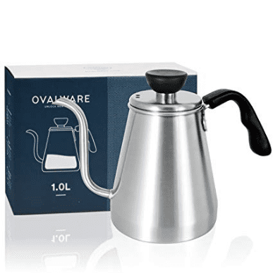Pour Over Coffee Kettle and Tea Kettle 1.0L / 34oz - Ovalware RJ3 Stainless Steel Drip Kettle with Precision Gooseneck Spout for Home Brewing, Camping and