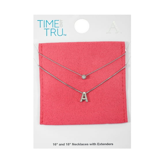Time and Tru Silvertone Initial Letter Necklace Set, 2 Pieces, Letter A