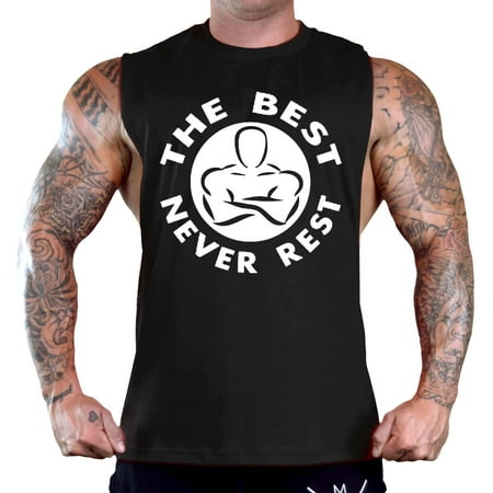 Men's The Best Never Rest Sleeveless Black T-Shirt Gym Tank Top X-Large