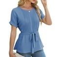 thumbnail image 5 of Oalirro Women Dressy Casual Blouses Summer Peplum Tops Work Pleated T Shirt, 5 of 5