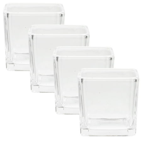 Clear Glass Tealight Candle Holder for Decor Use Durable and Practical 4 Pieces Square