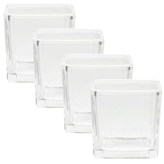 Clear Glass Tealight Candle Holder for Decor Use Durable and Practical 4 Pieces Square