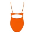 thumbnail image 5 of VNKIDY Womens Solid Color Hollow Out One Piece Swimsuit Spaghetti Strap V Neck Ruched Waist High Cut Swimsuit For Summer Beach Wear Orange XXL, 5 of 5