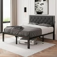 thumbnail image 3 of Feonase Full Size Metal Platform Bed Frame with Linen Upholstered Headboard, 12" Under-Bed Space, Black, 3 of 8