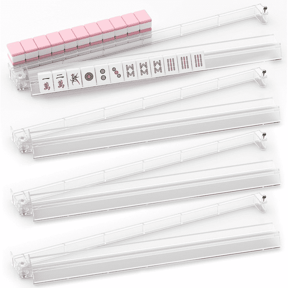 TAETOE Non‑Slip Mahjong Racks with Pushers, 4‑Pack Clear Acrylic Racks, American Mahjong Accessories (Clear)
