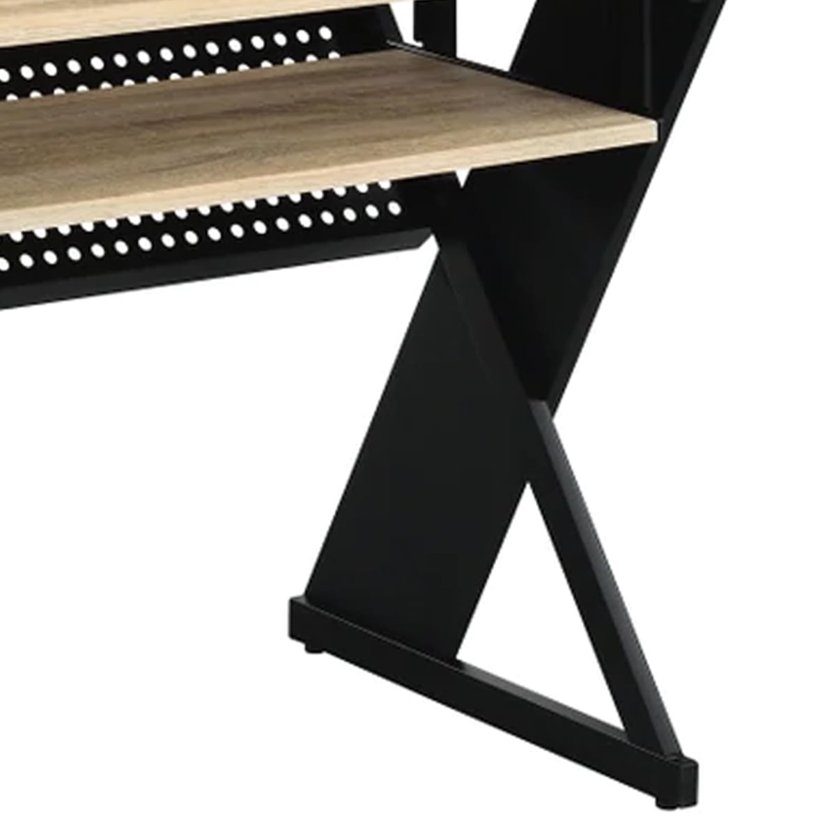 Tin 47 Inch Wood Music Desk Studio Station, Keyboard Tray, Shelves, Brown - Saltoro Sherpi