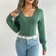 thumbnail image 2 of Camisas para mujer,Suéter de punto con cuello en V para mujer, jersey informal de manga larga, blusa de poliéster, corte holgado para uso diario, sopatenor, 2 of 9
