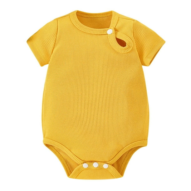 Gibobby Mameluco niña Bebé niña manga corta Color sólido bebé Onesie verano lindo moda pequeña hebilla Color sólido bebé recién nacido pedo abrigo(Amarillo, 12-24Meses)