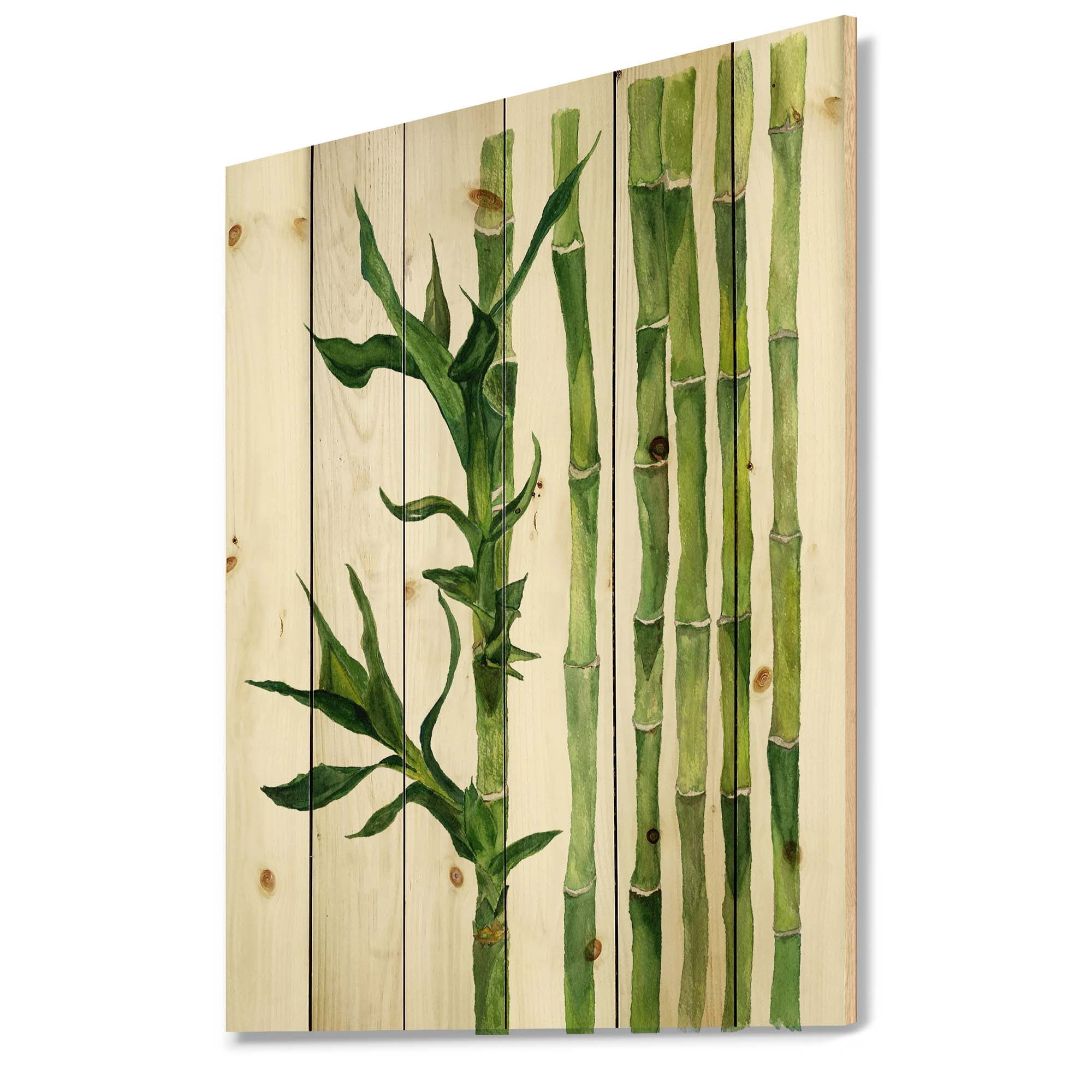 Designart 'The Forest of Bamboo Branches III' Tropical Print on Natural Pine Wood