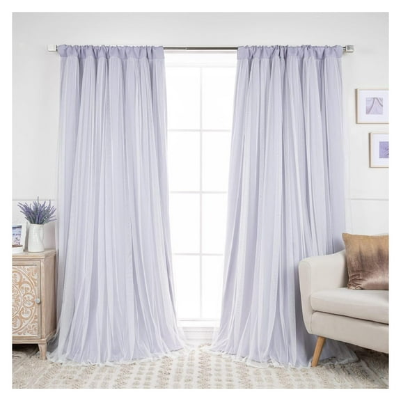 DyGTyX Lace Tulle Overlay Thermal Insulated Solid Blackouts - Rod Pocket - Set of 2 Panels - 52" W x 84" L - LILAC