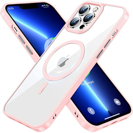 Magnetic Slim Clear Case for iPhone 14 Pro Max [Not Yellowing] [Military Grade Protection] [No.1 Strong Magnets] SZBXD Compatible with iPhone 14 Pro Max Protective Case 6.7 inch 2022,Pink