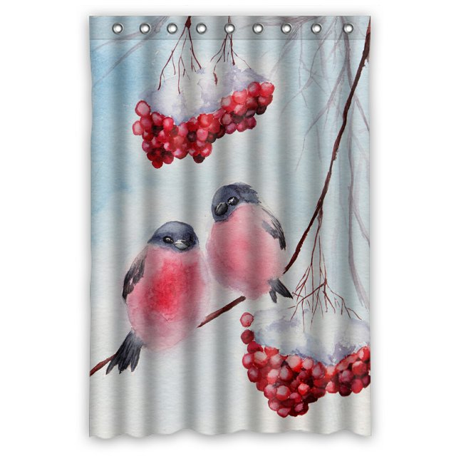 ABPHQTO Cortina de ducha de poliéster impermeable y ganchos Two Winter Birds Bullfinch Branch 120x180 cm