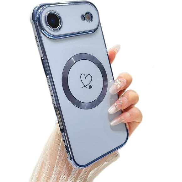 TEMOGU-Magnetic Case for iPhone Air Case[Compatible with MagSafe] Cute Plating Love Hearts Pattern with Camera Protection,Soft Shockproof TPU Bumper Cover for Women Girls,Blue