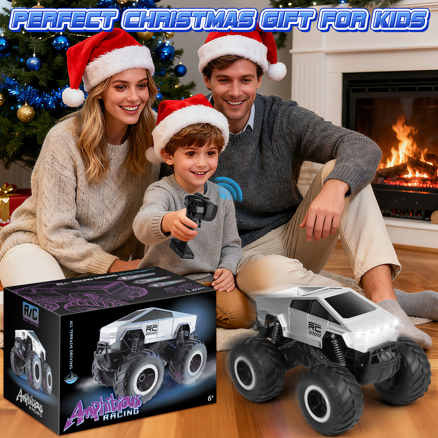 Huge Wave 1:16 RC Monster Truck, Waterproof Amphibious Remote Control Car, 2.4GHz 4WD Off-Road Stunt Car, Christmas Birthday Gift Toys for Boys & Girls Kids Ages 4-12