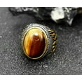 thumbnail image 6 of K-KED Mens Stainless Steel Gold Natural Oval Tiger Eye Stone Ring Men Size 7-13-11, 6 of 9