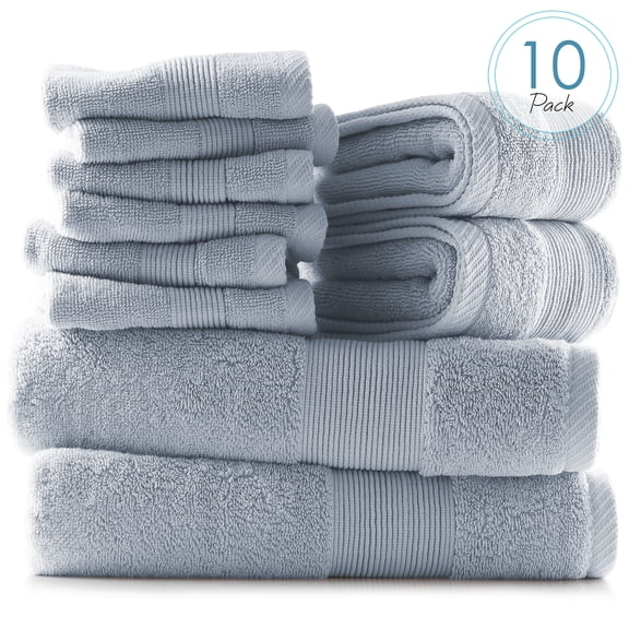 Hearth & Harbor Bath Towel Collection, 100% Cotton Luxury Soft Set of 2 Bath Towels, 2 Hand Towels & 6 Washcloths - Ice Blue
