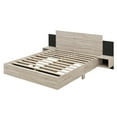 thumbnail image 3 of Queen Size Wooden Floating Platform Bed, with LED Lights, Bedside Nightstand, Natural, 3 of 9