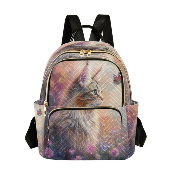 Casual Cat in A Flower Field Backpack for School,College and Travel, Water Resistant Bookbag,