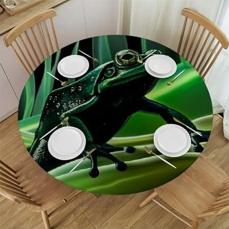 

SHERONV Frog Green Wave Black Background Round Table Cover Stain Resistant Washable Indoor Outdoor Tablecloth Kitchen Dining Wedding Parties Waterproof Fabric 100% Polyester 38-42