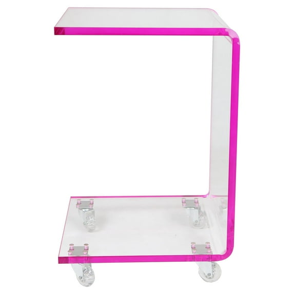 Fox Hill Trading Acrylic C Shape Accent Table with Casters