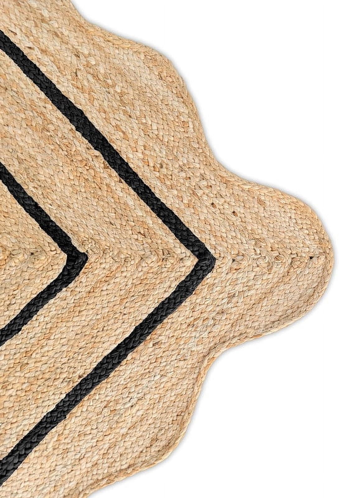 KLAVATE Natural Jute Wave Edge Hand Braided Scalloped Farmhouse Entryway Jute Rug
