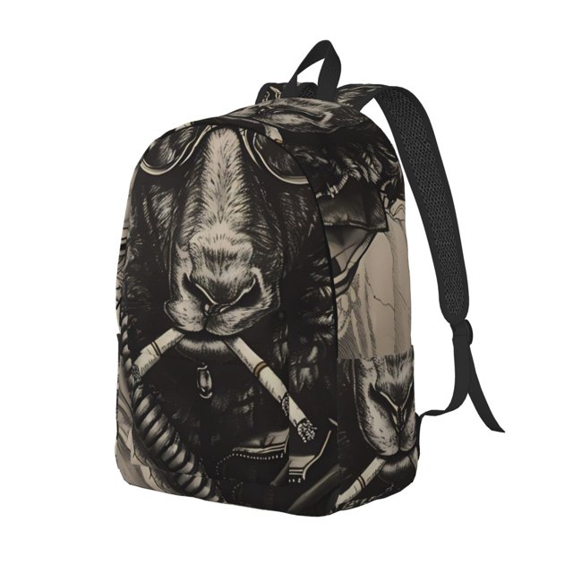 Balery Vintage Ram Pilot Mochila Clásica Impresa Básica para Viaje, Mochila Escolar Resistente al Agua, Mochila de Lona con Correas Ajustables-Small