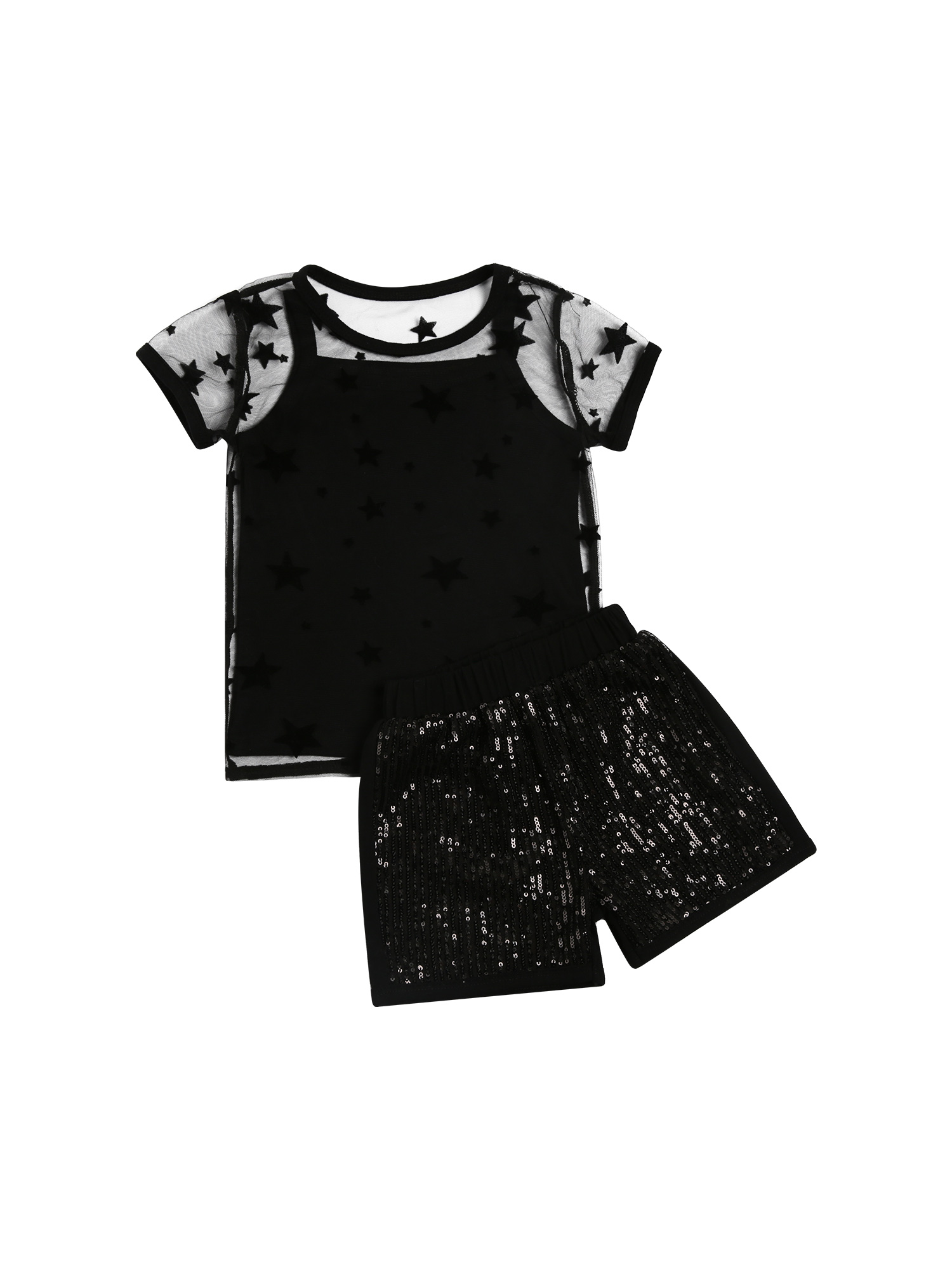 Xiaoluokaixin Toddler Kids Baby Girl Clothes Short Sleeve Heart Print T-Shirt Tops Sequin Shorts Girls Summer Outfits Sets - image 5 of 5