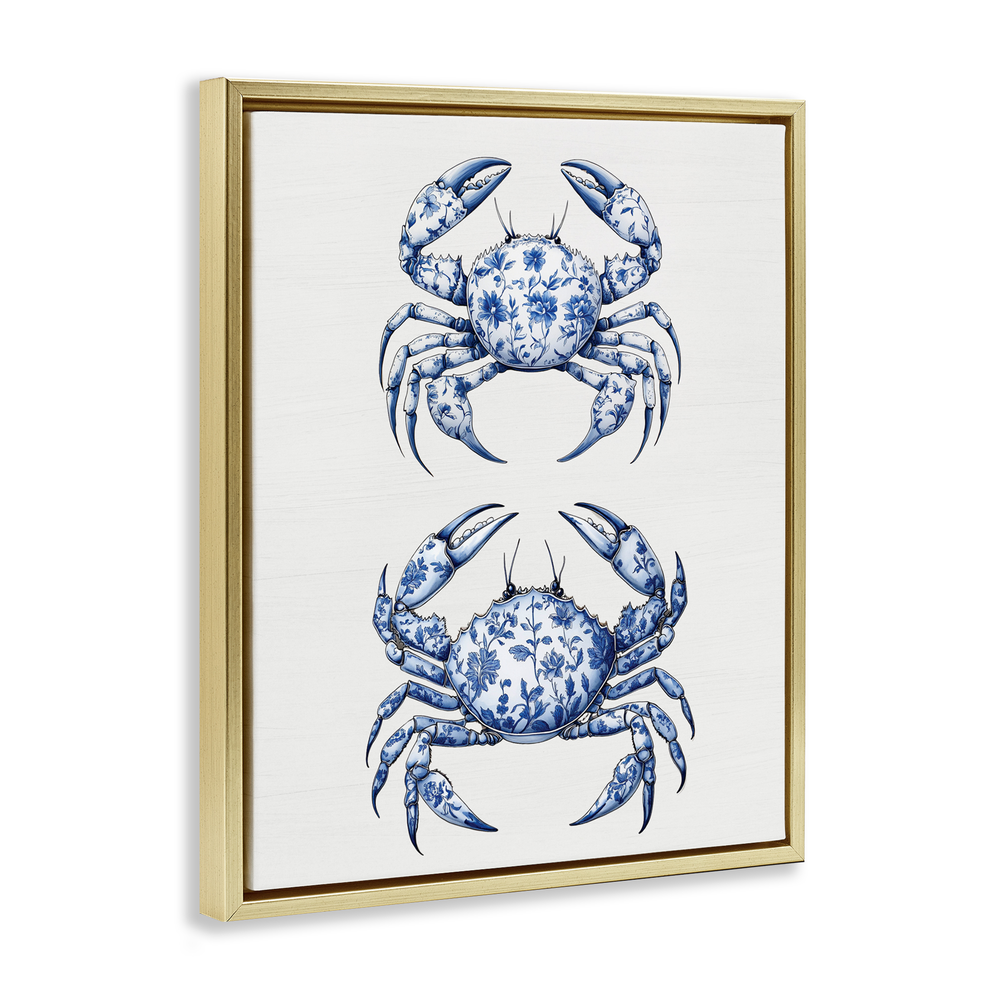 Vintage Toile Crabs Gold Framed Floater Canvas Wall Art, design by Lettered and Lined