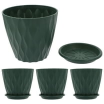 4pcs Plastic Flower Plant Pots With Saucer Modern Round Succulent Planter Pots For Garden Large Flower Pots For Indoor Plants With Drainage Hole Decorative Plant Pot Green