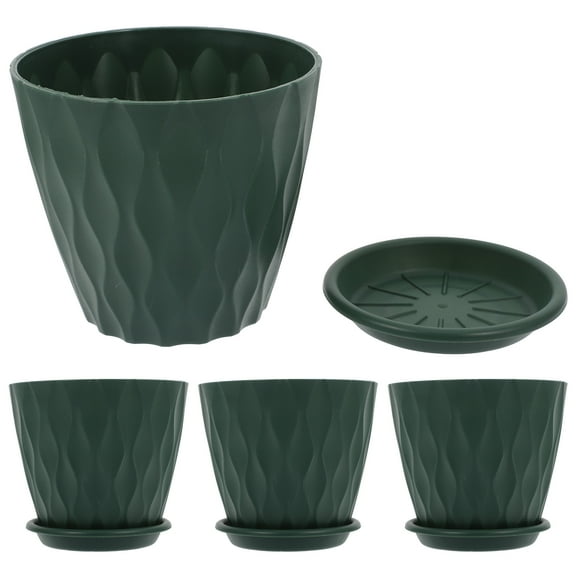 4pcs Plastic Flower Plant Pots With Saucer Modern Round Succulent Planter Pots For Garden Large Flower Pots For Indoor Plants With Drainage Hole Decorative Plant Pot Green
