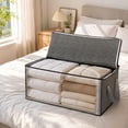 thumbnail image 6 of Clear Window Fabric Storage Bags, Heavy Duty Clothes Storage Bins with Zipper Lid, Reinforced Carry Handles Foldable Storage Totes for Quilt Clothing Dorm Wardrobe 1PCS, 6 of 6