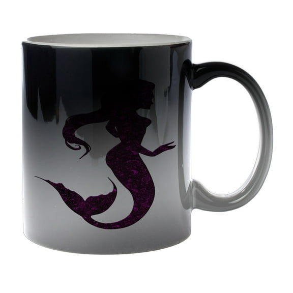 KuzmarK Black Heat Morph Color Changing Coffee Cup Mug 11 Ounce - Mermaid Nautical