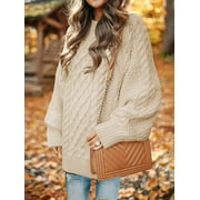 MOSHU Oversized Sweaters for Women Cable Knit Chunky Pullover Sweater