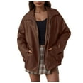 thumbnail image 6 of NOLDARES Womens Leather Jackets Oversized Motorcycle Moto Biker Coat Fall Outfits Fashion Clothes 2024(Brown,XL), 6 of 8