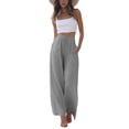 thumbnail image 1 of Pantalones Palazzo Faleave para mujer, algodón y lino, gris, verano, talla L, 1 of 8