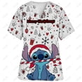 thumbnail image 2 of Blusa de uniforme de trabajo con cuello en V y cordón de manga corta con estampado de dibujos animados de Disney Stitch para mujer, 2 of 4