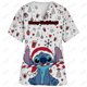thumbnail image 2 of Blusa de uniforme de trabajo con cuello en V y cordón de manga corta con estampado de dibujos animados de Disney Stitch para mujer, 2 of 5