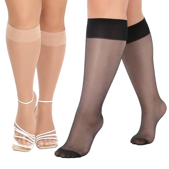 G&Y Women's Plus Size Knee High Stockings - 9 Pairs with Widened Ribbed Cuff, 5Black&4Nude