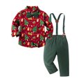 thumbnail image 3 of Toddler Boys Long Sleeve Cartoon Print T-Shirt Top with Suspenders Pants Set, Christmas Gentleman Outfit for Kids Formal Occasions, 3 of 5