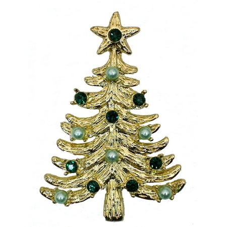 Faship Gorgeous Red Crystal Gold Metal Christmas Tree Pin
