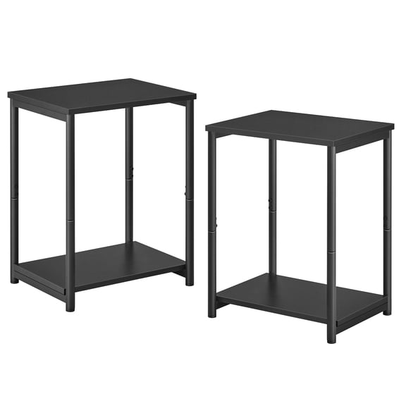 VASAGLE Juego de 2 Mesas Auxiliares, Mesitas Sofá de 2 Niveles, Mesillas de Noche, Estructura de Acero, para Salón, Dormitorio, Oficina Casa, Estilo Industrial, Negro Clásico