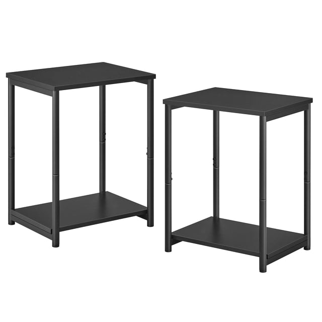 VASAGLE Juego de 2 Mesas Auxiliares, Mesitas Sofá de 2 Niveles, Mesillas de Noche, Estructura de Acero, para Salón, Dormitorio, Oficina Casa, Estilo Industrial, Negro Clásico