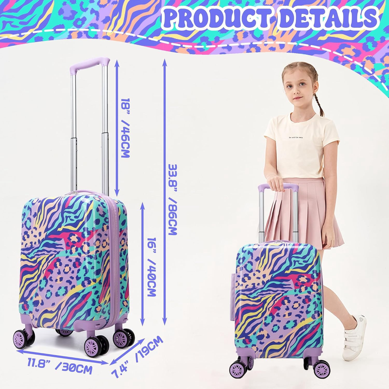 Kids Luggage Sets 2 Piece Hardshell Suitcases with Wheels for Girls with Neck Pillow Airplane Suitcase Set Travel Essential
