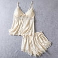 thumbnail image 2 of Sleepwear Sets for Women Lace Cami Tops with Removerable Pad Matching Short Silky Lounge Pajama Set Cream XL, 2 of 5