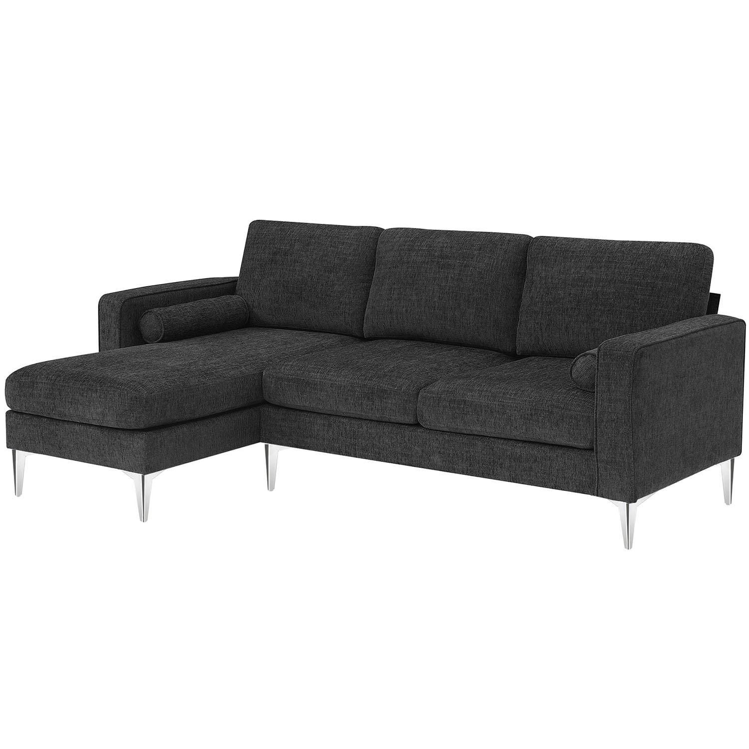 Kadyn 86" Convertible Sectional Sofa, Modern Chenille Fabric Sofa with Reversible Chaise and 2 Pillows, L-Shaped 3-Seat Sofa for Apartment, Dark Grey