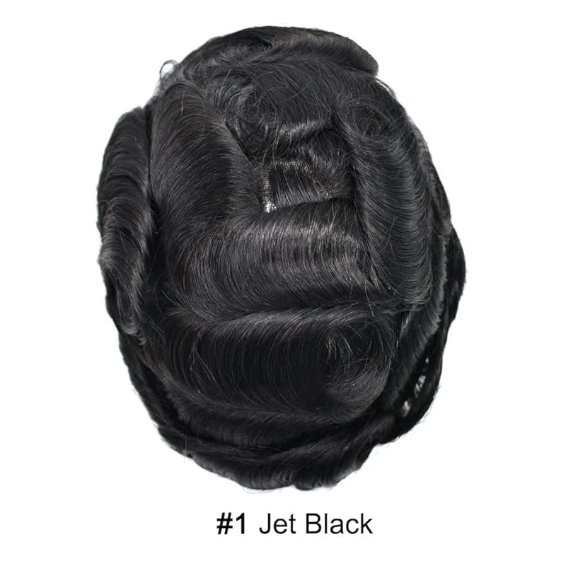 Toupee for Men Hairpiece Replacement System Male Prosthesis Full Poly Thin Soft Human Hair Piece 8X10 Injected PU Durable Skin Mens Wig #1B off Black